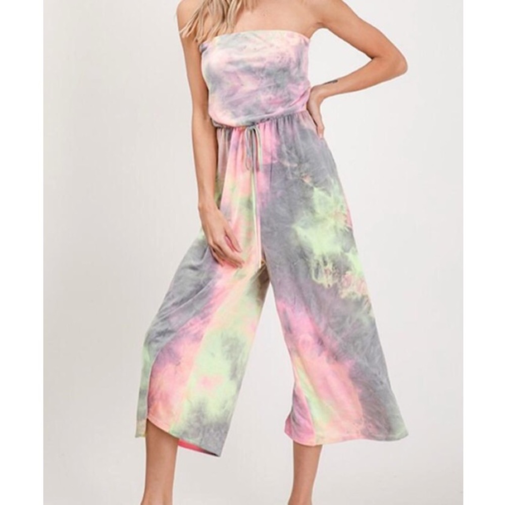 Rainbow Tie-Dye Strapless Jumpsuit